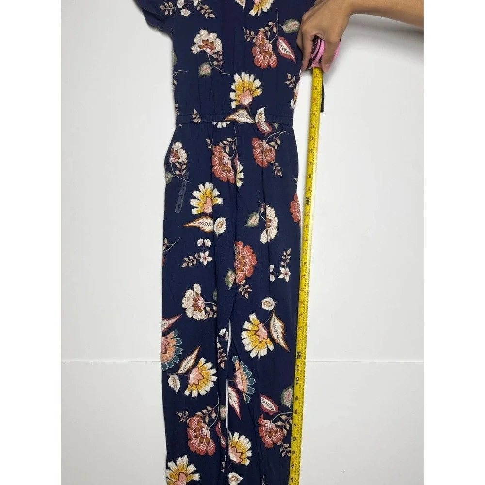 Old Navy Jumpsuit Girls L 10-12 Blue Floral‎ Relaxed Fit Straight Leg Romper